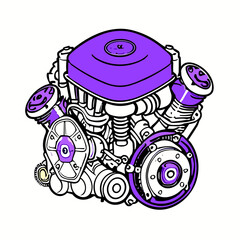 a three stroke engine vector illustration line art