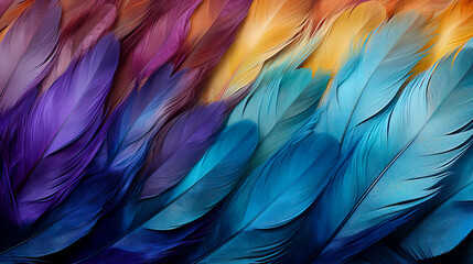 Vibrant Feather Texture in Blue and Orange Hues, created with Generative AI technology