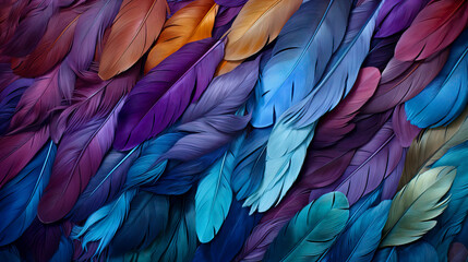 Fototapeta premium Vibrant Feather Texture in Blue and Orange Hues, created with Generative AI technology