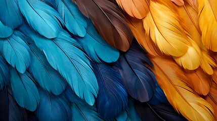 Obraz premium Vibrant Feather Texture in Blue and Orange Hues, created with Generative AI technology