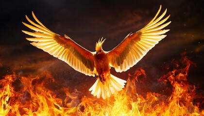 phoenix rising from flames - obrazy, fototapety, plakaty