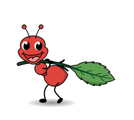 A cartoon cheerful goosebump carries a leaf