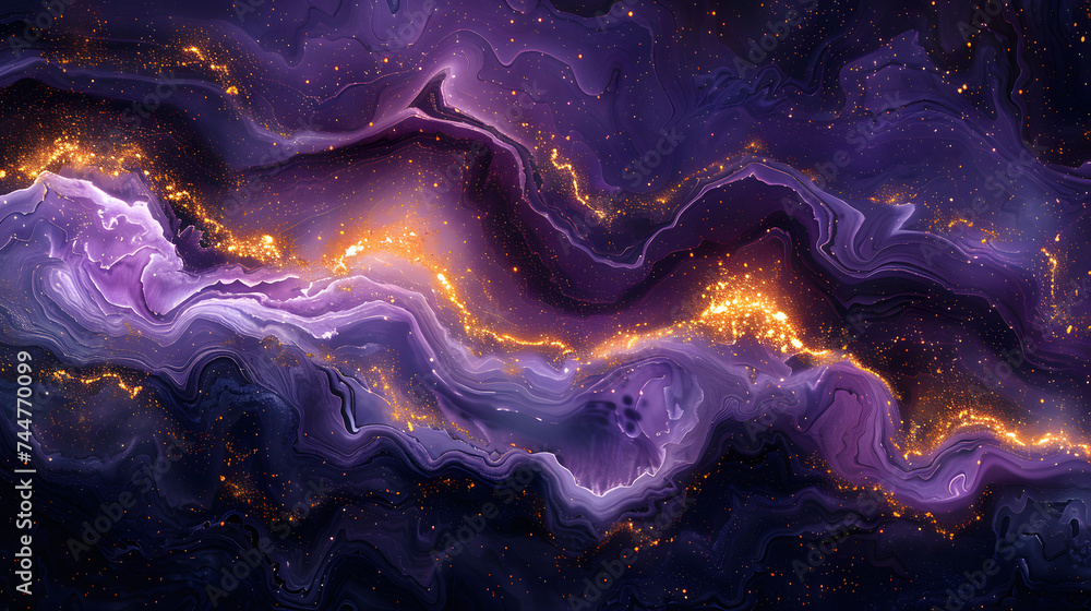 Wall mural abstract purple and gold marbled fractal. fractal art background for creative design. decoration for