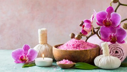 pink spa orchid theme objects on pastel background