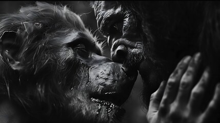 sensual embrace between a man and his werewolf transformation - a tale of dual nature - obrazy, fototapety, plakaty