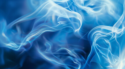 Blue abstract background for design with smooth transparent lines and waves in the shape of smoke.