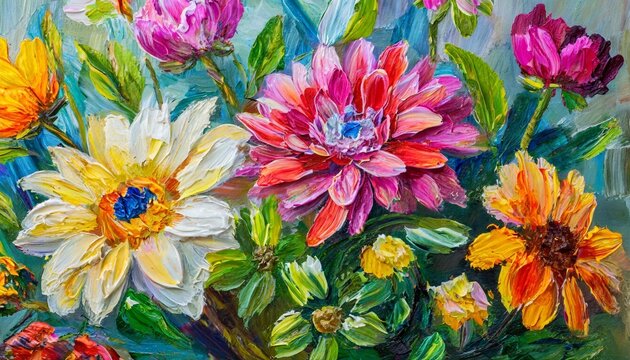 oil painted flowers in vibrant colours