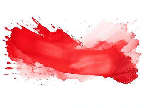 Roter Farbfleck oder Pinselstrich auf wei&szlig;em Hintergrund. Copy space.