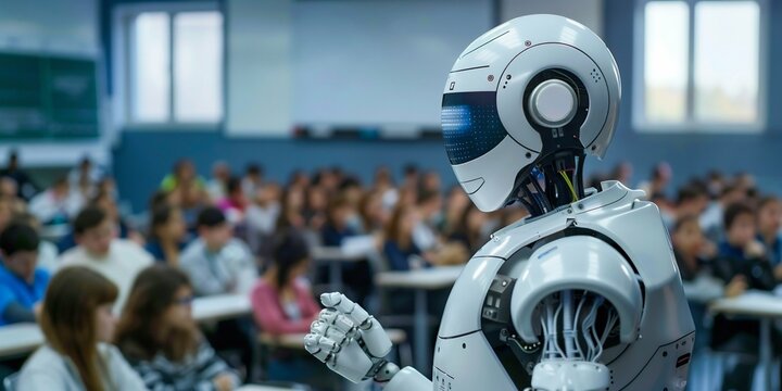 Robot Educator Teaching in Classroom. Generative ai