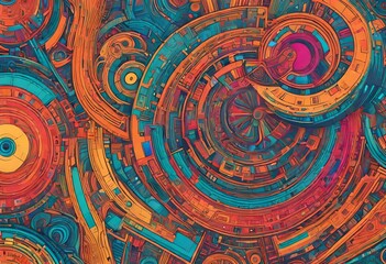 Vibrant colors and intricate patterns, illustrating the harmonious interaction of technological processes in a digital landscape