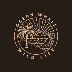 illustration of beach and whale monoline or line art style
