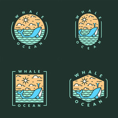 illustration of ocean and whale monoline or line art style