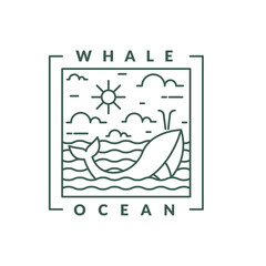 illustration of ocean and whale monoline or line art style
