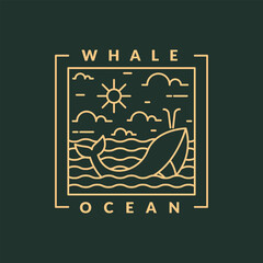 illustration of ocean and whale monoline or line art style