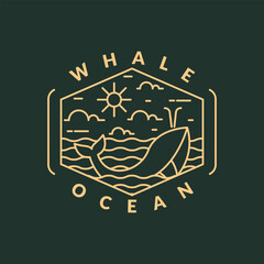 illustration of ocean and whale monoline or line art style