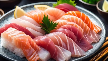 Multitue of a variety of sashimi