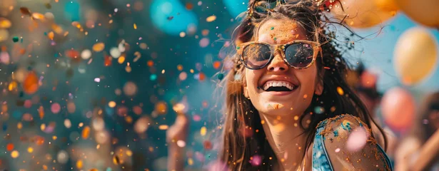 Foto op Canvas happy woman covered in colorful paint during Holi festival © Jess rodriguez