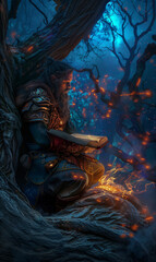 Fototapeta na wymiar Mystical Dwarf by the Enchanted Forest Fire