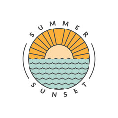 illustration of sunset beach monoline or line art style vector