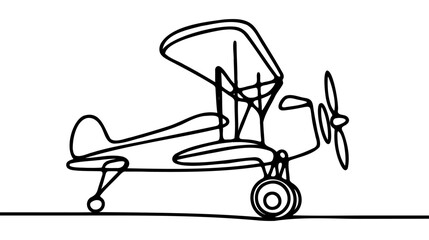 Small plane flying in the sky in one continuous line art drawing style.