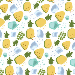 Obraz premium Abstract pattern pineapple and ice cube in flat style. Vape Vector background. Fresh Seamless pattern. Summer time print. Lemonade wallpaper.