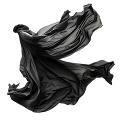 Flying black fabric dress Photo Overlays, flowing cloth, flying silk satin, dark dramatic element on Transparent Background. Ai generated 