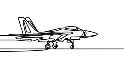 Continuous one line art drawing Fighter aircraft for vector illustration, military transportation.