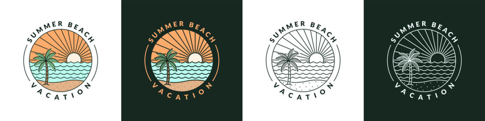 illustration of beach monoline or line art style