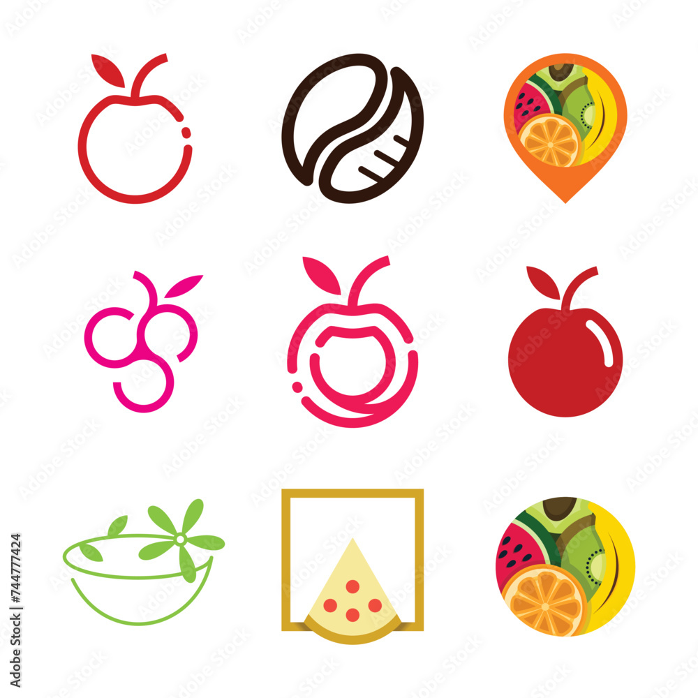Poster food and fruit design element vector icon collection with creative idea