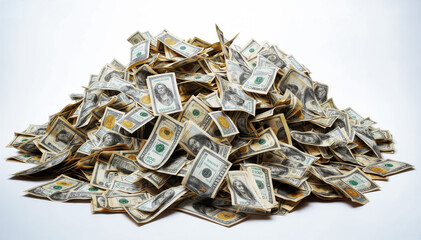  A large pile of one hundred dollar bills, isolated on a white background.