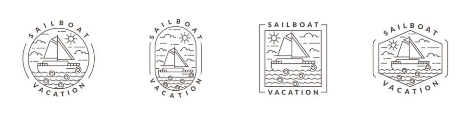 illustration of sailboat and ocean monoline or line art style