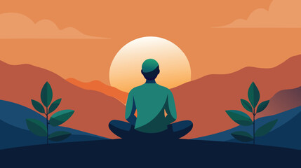 Person Meditating in Lotus Position at Sunset