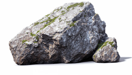  Large granite bolder covered with moss isolated on white background