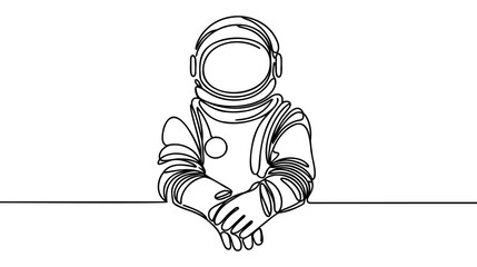 Single continuous line drawing of Astronaut vintage style. Astronaut cosmic traveler concept.
