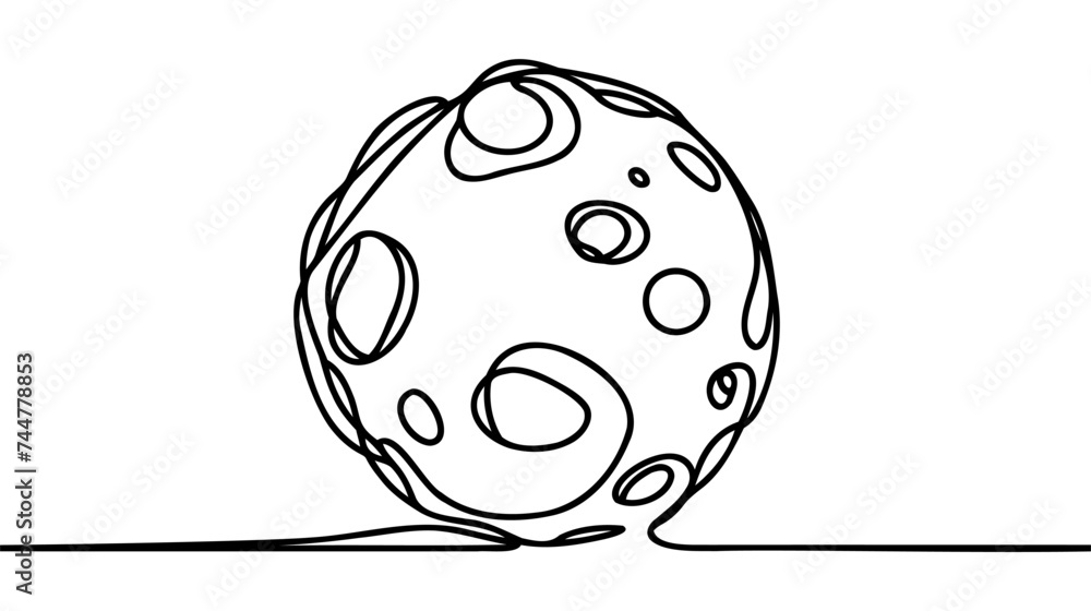 Poster continuous one line drawing of the moon. background with one line. vector illustration.\