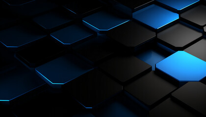 A black and blue background with hexagonal shapes