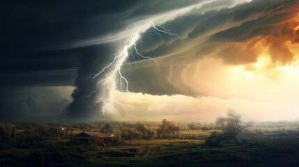 Tornado over the countryside