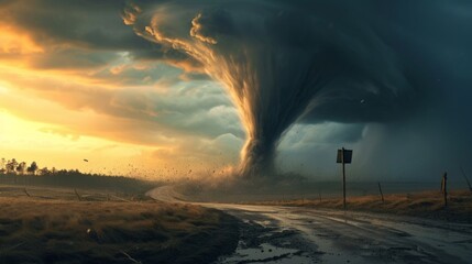 Tornado over the countryside - obrazy, fototapety, plakaty