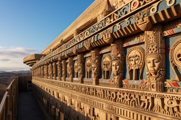 Fototapeta premium Close-up view of intricate carvings on a wall, showcasing detailed craftsmanship