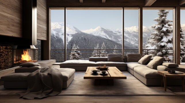 Ski chalet apartment overlooking the snowy mountains