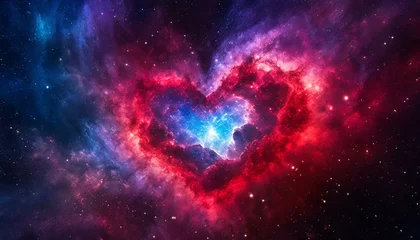 Foto op Aluminium Heart-shaped nebula in deep space, with vibrant hues and sparkling stars © wiizii