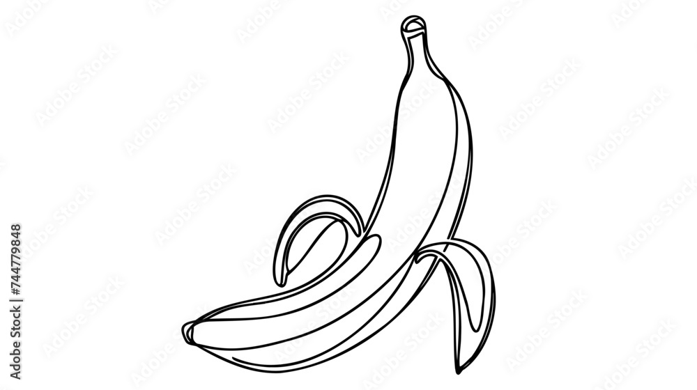Poster one continuous line drawing of isolated vector object - banana