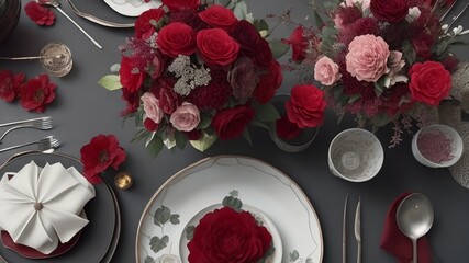 place setting with rose petals