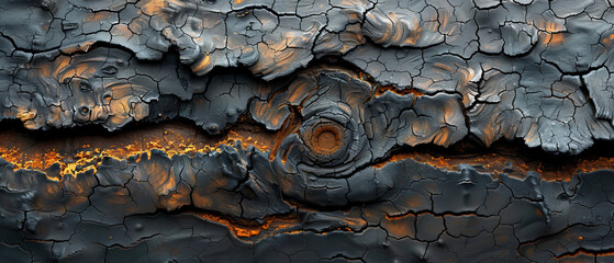 Close Up of Tree Trunk With Orange and Black Paint