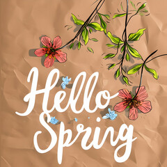 Fototapeta na wymiar Hello spring lettering effect Happy spring greeting