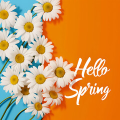 Hello spring background with text as logotype,, postcard, card, invitation