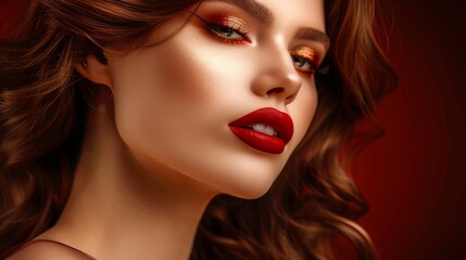 Fototapeta premium Beautiful woman with creative colorful makeup. Girl with vivid face art in luxurious shades. Fashion or cosmetics concept. Illustration for cover, postcard, interior design or print.