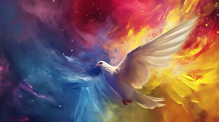 White dove on abstract watercolor background. Peace concept. 3d rendering - obrazy, fototapety, plakaty