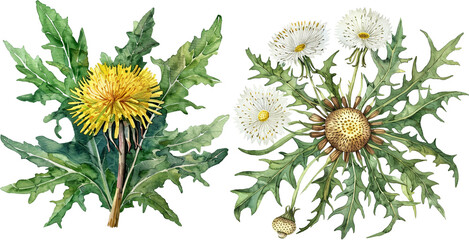 Dandelion clipArt watercolor illustration - obrazy, fototapety, plakaty