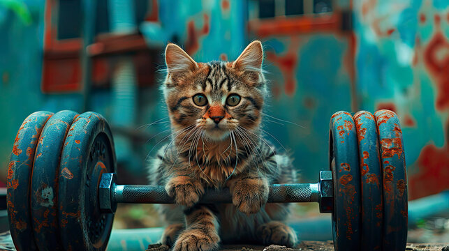 Motivation Time To Lose Weight And Cute Overweight Cat Exercising